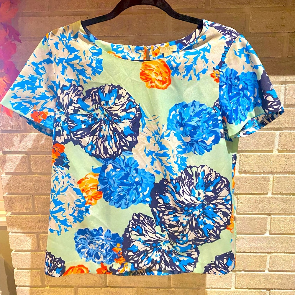 J.Crew Factory Mint Floral Blouse Size Small